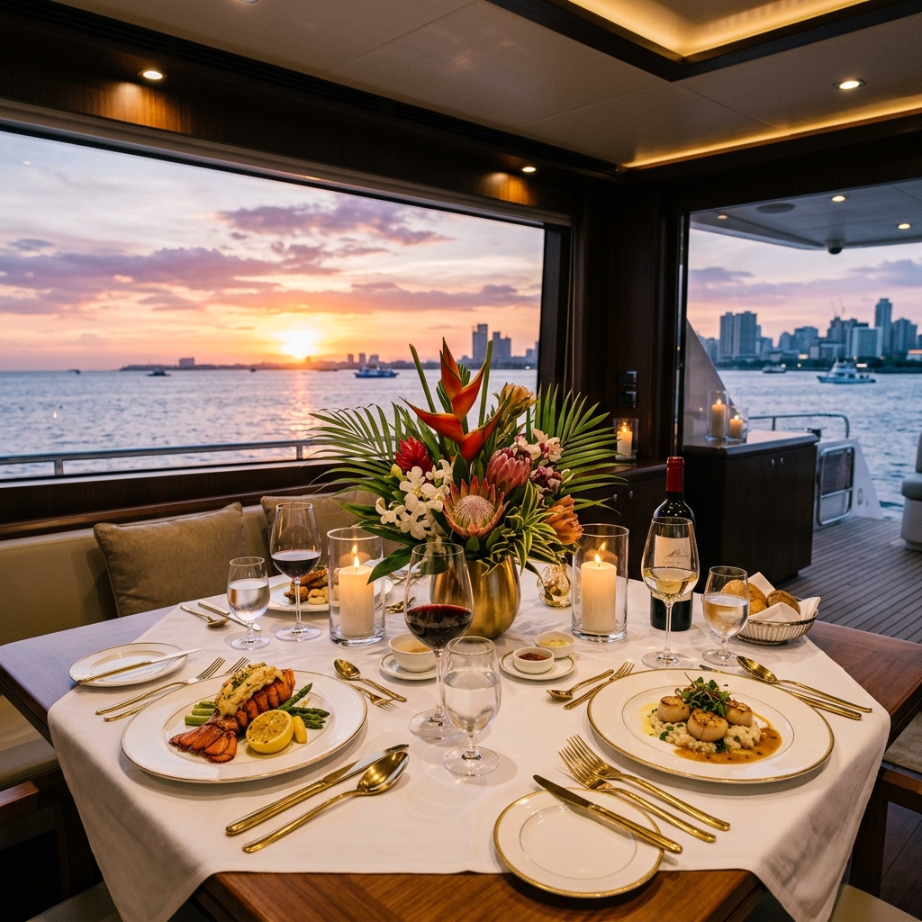VIP dining on the motor yacht