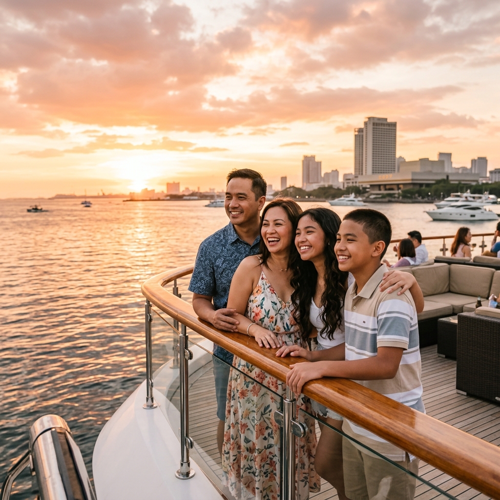 Filipino family enjoying the sunset cruise together