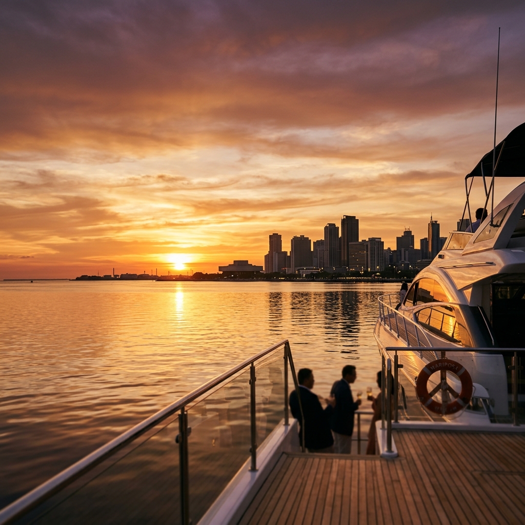 Manila Bay sunset view from a luxury yacht cruise