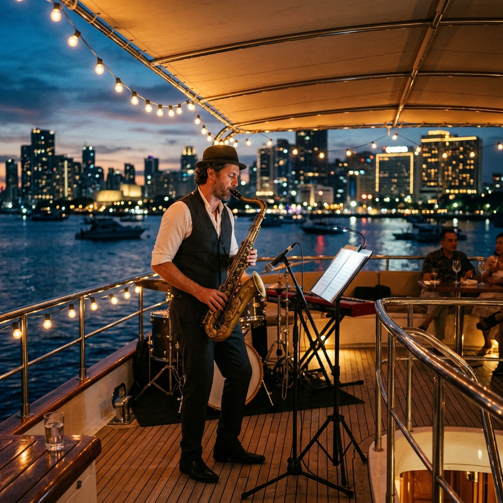 Live jazz performance at twilight